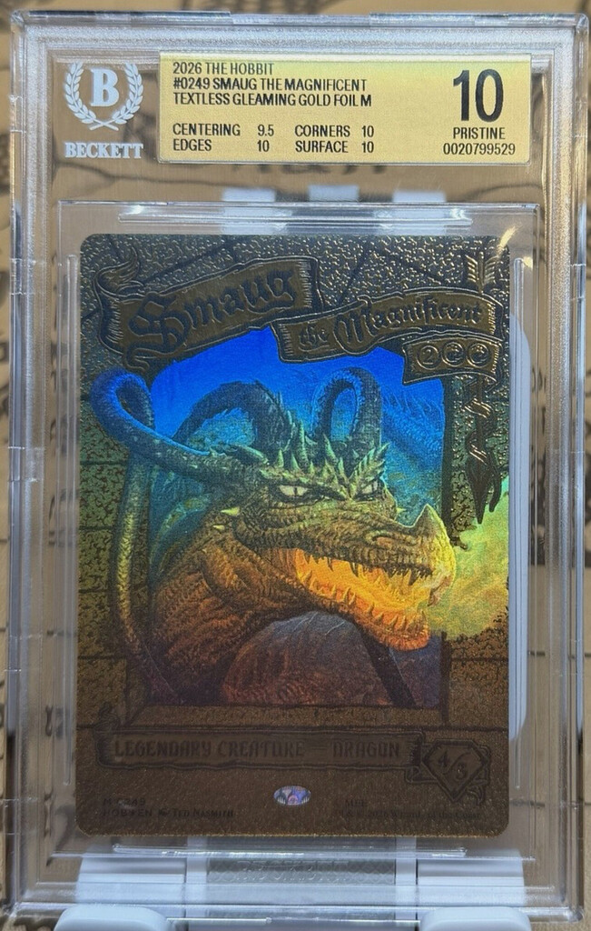 Smaug The Magnificent Borderless Gleaming Gold BGS 10 Pristine Pop 1 MTG Hobbit